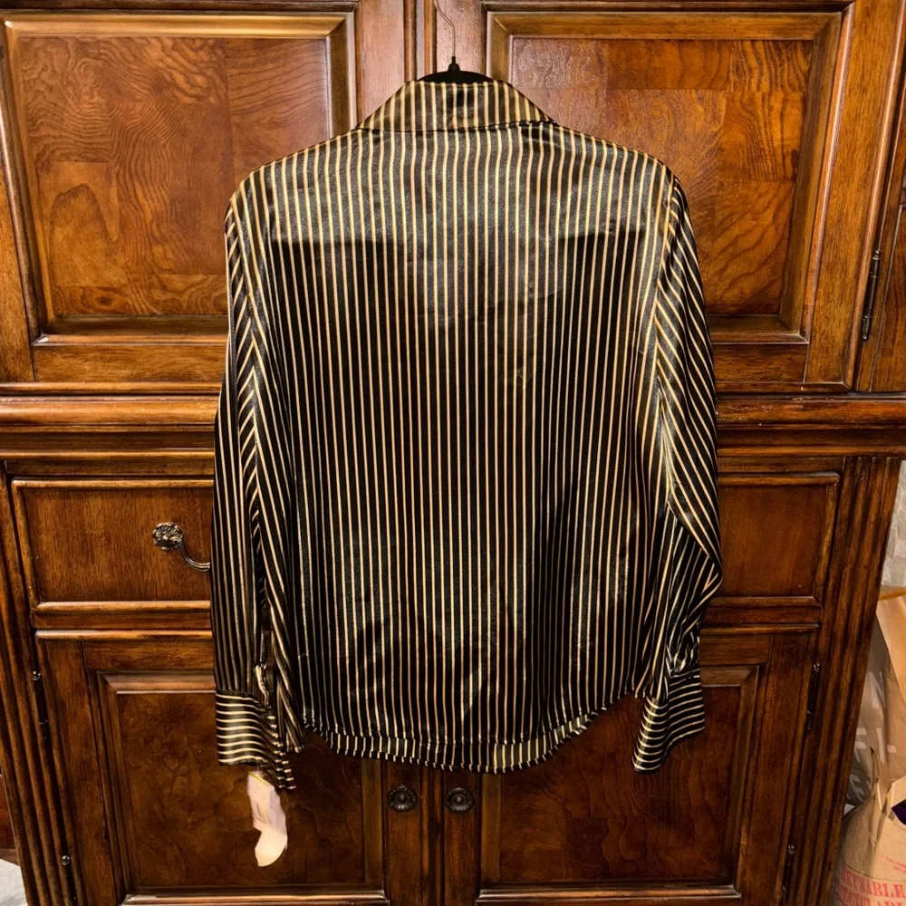 Vintage Kasper Black and Gold Striped Blouse NWT Size 14 - Picture 12 of 12